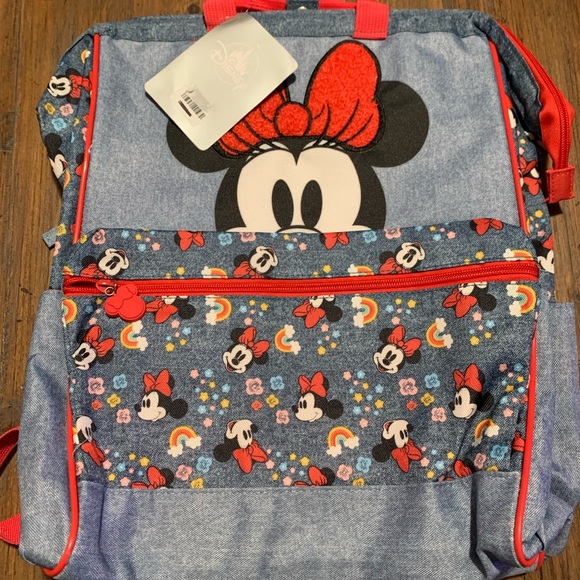 Disney Other - Disney Minnie Mouse Denim
Rainbow Backpack NWT